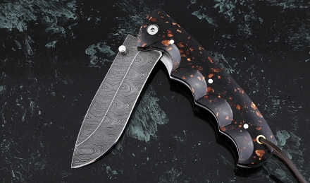 Складной нож Носорог, сталь дамаск, рукоять накладки акрил коричневый Складной нож Носорог, сталь дамаск, рукоять накладки акрил коричневый