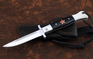 Нож Финка НКВД складная сталь х12мф накладки акрил черный+белый с красной звездой Нож Финка НКВД складная сталь х12мф накладки акрил черный+белый с красной звездой