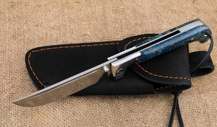 Нож складной Пчак сталь Х12МФ накладки карельская береза синяя