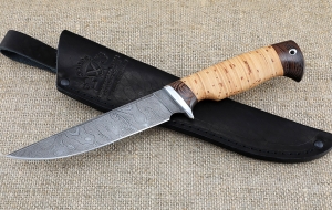 Нож Байкал сталь дамаск рукоять береста