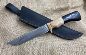 Нож Охотник сталь ХВ-5, рукоять карельская береза - черный граб (распродажа) 