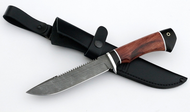 Нож Рыболов-2 сталь дамаск, рукоять бубинга-черный граб 