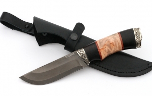 Нож Югра сталь булат, рукоять черный граб-карельская береза, мельхиор