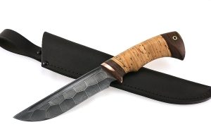 Нож Русак сталь дамаск полный камень рукоять береста