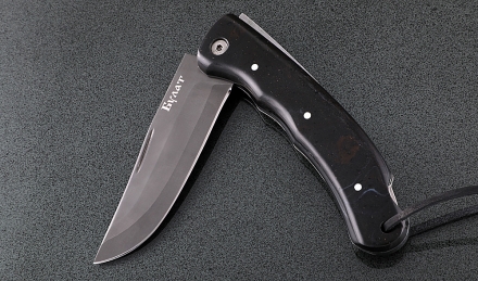 Складной нож Таежник, сталь булат, рукоять накладки акрил черный Складной нож Таежник, сталь булат, рукоять накладки акрил черный