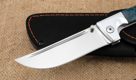 Нож складной Пчак сталь М390 накладки карельская береза синяя