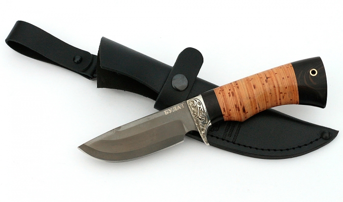 Нож Хаска сталь булат, рукоять черный граб-береста, мельхиор 1