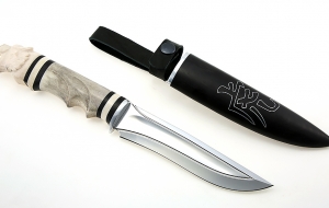 Премиум Нож Барс сталь Elmax рукоять рог лося резная ножны дерево черный граб с инкрустацией