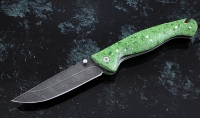 Нож Стрелок, складной, сталь дамаск, рукоять накладки акрил зеленый - Нож Стрелок, складной, сталь дамаск, рукоять накладки акрил зеленый
