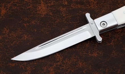 Нож Финка НКВД складная сталь булат полированный накладки акрил белый с красной звездой Нож Финка НКВД складная сталь булат полированный накладки акрил белый с красной звездой