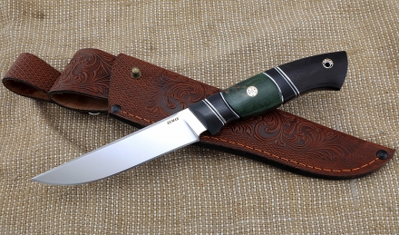 Нож Ирбис-2 Elmax рукоять карбон карельская береза зеленая черный граб
