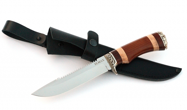 Нож Рыболов-2 сталь ELMAX, рукоять коричневый граб-кап,мельхиор 