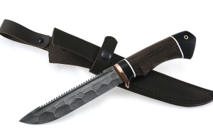 Нож Рыболов-2 сталь дамаск полный камень рукоять венге черный граб