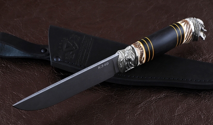 Нож Крот-2 сталь К340, рукоять черный граб рог лося, мельхиор Нож Крот-2 сталь К340, рукоять черный граб рог лося, мельхиор