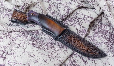 Нож Бурлак сталь Elmax рукоять мокумэ-ганэ, кость мамонта и стабилизированная карельская береза фиолетовая 