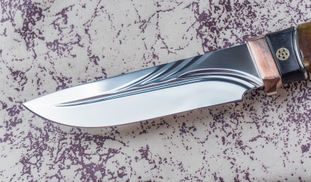 Нож Бурлак сталь Elmax рукоять мокумэ-ганэ, кость мамонта и стабилизированная карельская береза фиолетовая 