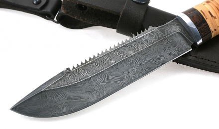 Нож Таёжный сталь дамаск, рукоять береста Нож Таёжный сталь дамаск, рукоять береста