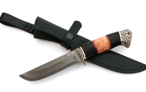 Нож Тунец сталь Булат, рукоять черный граб-карельская береза, мельхиор