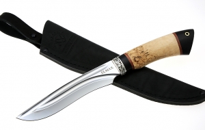 Нож Волк сталь ELMAX долы рукоять карельская береза черный граб, мельхиор