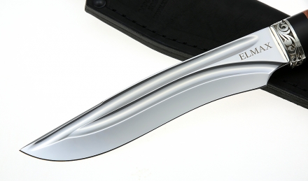 Нож Волк сталь ELMAX долы рукоять карельская береза черный граб, мельхиор Нож Волк сталь ELMAX долы рукоять карельская береза черный граб, мельхиор