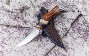 Нож Енисей сталь S390 рукоять мокумэ-ганэ, кость мамонта и железное дерево