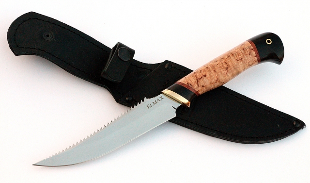 Нож Рыболов-5 сталь ELMAX, рукоять карельская береза-черный граб 