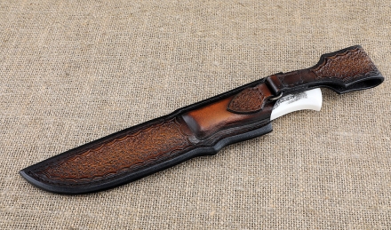 Премиум нож Ягуар сталь Elmax, рукоять рог лося со скримшоу  Премиум нож Ягуар сталь Elmax, рукоять рог лося со скримшоу