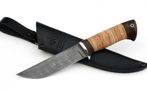 Нож Налим сталь дамаск, рукоять береста