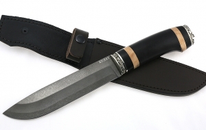 Нож Тигр сталь булат, рукоять черный граб-кап, мельхиор