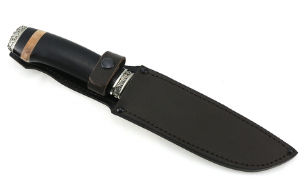 Нож Тигр сталь булат, рукоять черный граб-кап, мельхиор Нож Тигр сталь булат, рукоять черный граб-кап, мельхиор