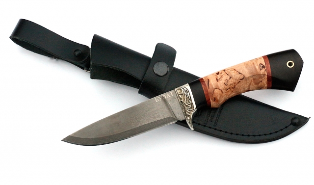 Нож Жерех сталь булат, рукоять черный граб-карельская береза, мельхиор (Распродажа) 