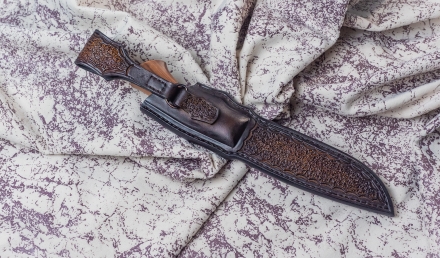 Нож из стали S390 «Волк» рукоять мокумэ-ганэ, кость мамонта и палисандр  Нож из стали S390 «Волк» рукоять мокумэ-ганэ, кость мамонта и палисандр