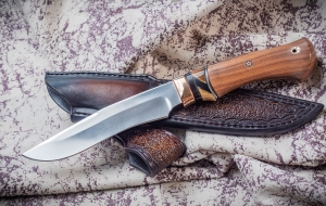 Нож из стали S390 «Волк» рукоять мокумэ-ганэ, кость мамонта и палисандр  Нож из стали S390 «Волк» рукоять мокумэ-ганэ, кость мамонта и палисандр
