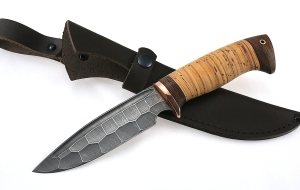 Нож Походный сталь дамаск полный камень рукоять береста