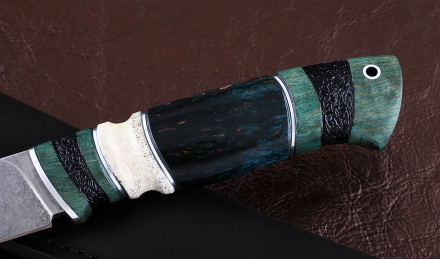 Нож Пантера сталь К340, рукоять карельская береза резная черный граб