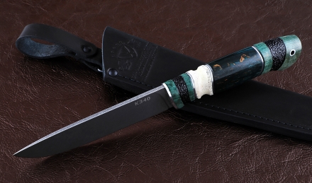 Нож Пантера сталь К340, рукоять карельская береза резная черный граб