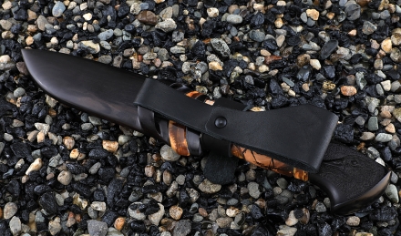 Премиум Нож Барракуда-2 дамаск торцевой, рукоять мокуме-гане и ножны черный граб резной кость мамонта Премиум Нож Барракуда-2 дамаск торцевой, рукоять мокуме-гане и ножны черный граб резной кость мамонта