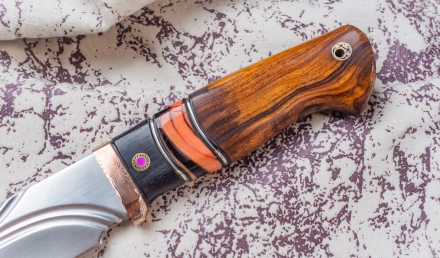 Нож из стали S390 «Бурлак» рукоять мокумэ-ганэ, кость мамонта и железное дерево Нож из стали S390 «Бурлак» рукоять мокумэ-ганэ, кость мамонта и железное дерево