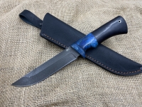 Нож Охотник сталь ХВ-5, рукоять стабилизированная карельская береза синяя - черный граб (распродажа) 
