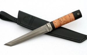 Нож Тантуха-2 сталь булат, рукоять береста-черный граб, мельхиор Нож Тантуха-2 сталь булат, рукоять береста-черный граб, мельхиор