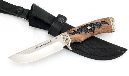 Нож Универсал сталь M390 рукоять карельская береза, мельхиор с гравировкой (распродажа)