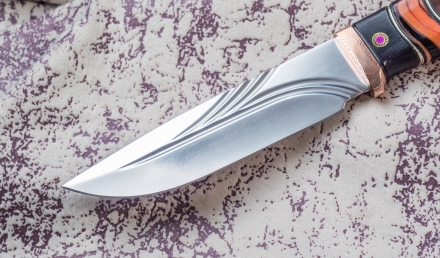 Нож Бурлак сталь S390 рукоять мокумэ-ганэ,кость мамонта и железное дерево 1