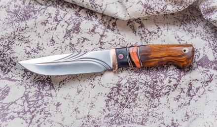 Нож Бурлак сталь S390 рукоять мокумэ-ганэ,кость мамонта и железное дерево 1