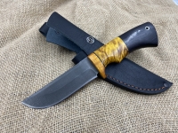 Нож Хаска сталь х12мф, рукоять стабилизированная карельская береза янтарная-черный граб (распродажа)