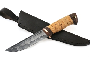 Нож Налим сталь дамаск полный камень рукоять береста