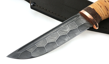 Нож Налим сталь дамаск полный камень рукоять береста
