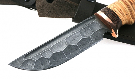 Нож Универсал сталь дамаск полный камень рукоять береста Нож Универсал сталь дамаск полный камень рукоять береста