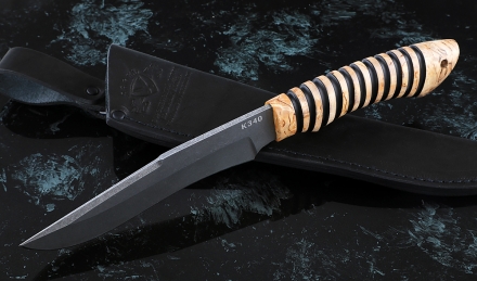 Нож Волк сталь К340 рукоять карельская береза черный (зебра) Нож Волк сталь К340 рукоять карельская береза черный (зебра)