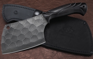 Тяпка №5 сталь дамаск полный камень, рукоять черный граб резная