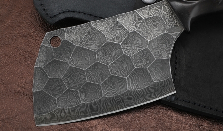 Тяпка №5 сталь дамаск полный камень, рукоять черный граб резная Тяпка №5 сталь дамаск полный камень, рукоять черный граб резная